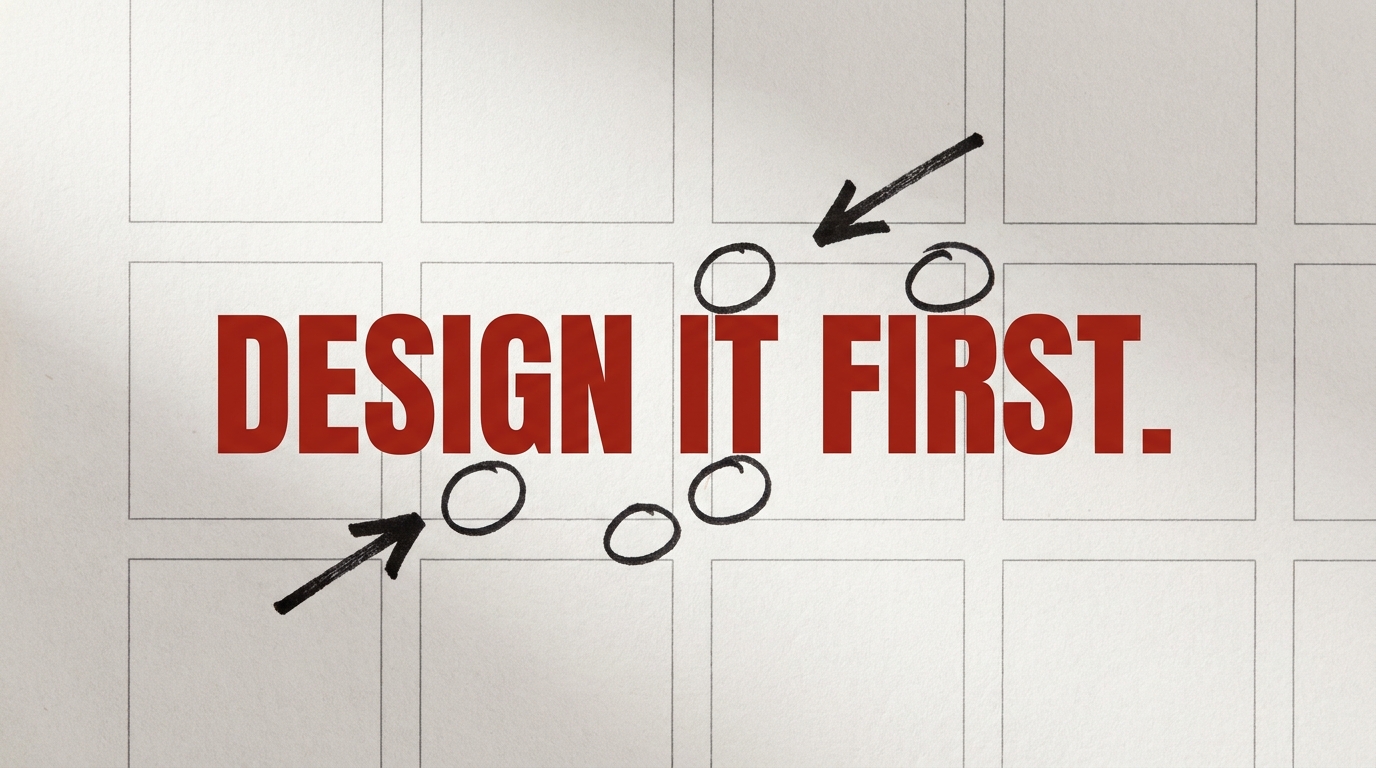 Year planner page with circled dates, headline "Design it first."