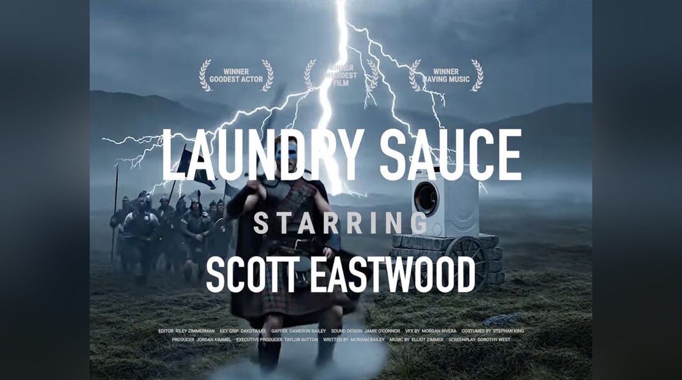 Movie-poster style ad: Laundry Sauce starring Scott Eastwood